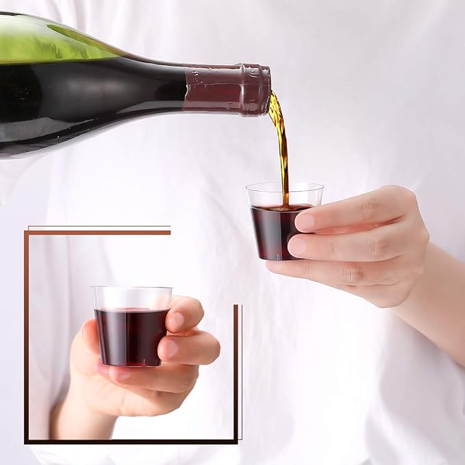 JOLLY CHEF 100 Pack Small Plastic Shot Glasses 1 oz Disposable Cups 1 Ounce Tasting Cups Ideal for Whiskey, Wine Tasting, Food Samples