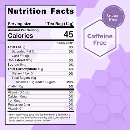 True Honey Lavender Lemonade Tea Bags - Tranquil Tea for Sleep, Stress Relief and Calm - All Natural Organic Lemon Myrtle Herbal Caffeine-Free Blended with Honey Crystals - 24 Count