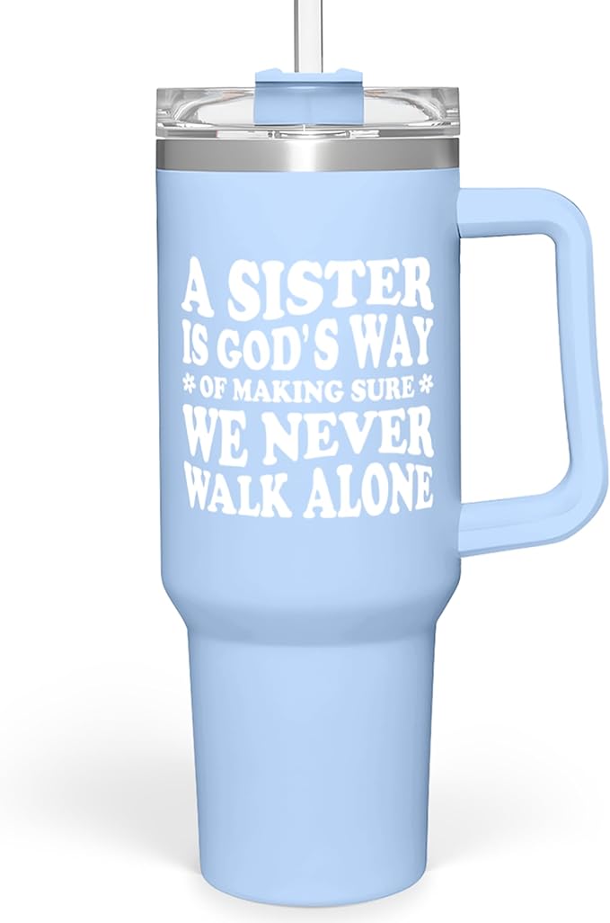 SANDJEST Sisters Gifts from Sister - Tumbler 40oz Stainless Steel Insulated with Handle and Straw Christmas Birthday Friendship Gifts for Soul Sister BFF Bestie Best Friends
