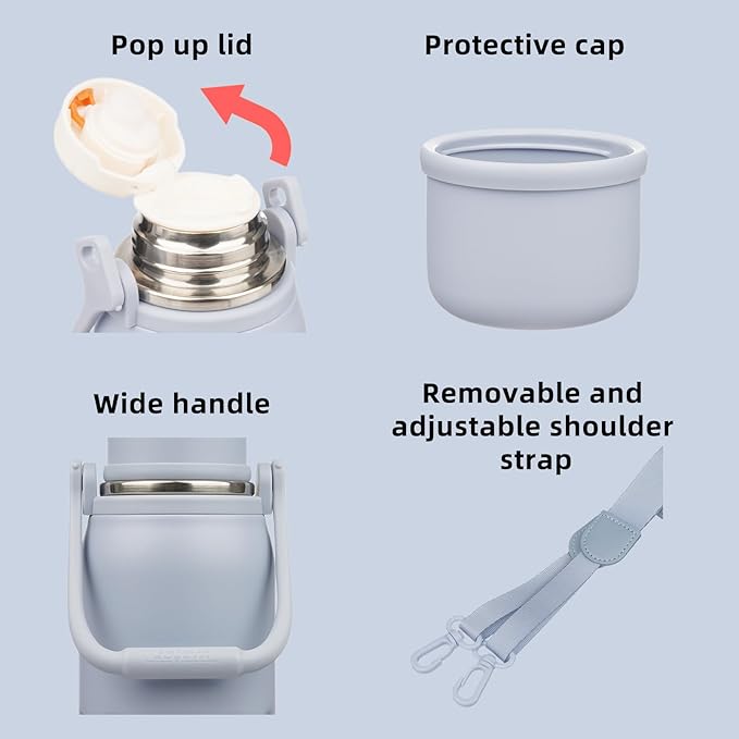 BJPKPK Insulated Thermal Water Bottle with Handle and Lid 27oz Stainless Steel Water Bottles Double Wall for Cold and Hot Beverages,Blue Haze