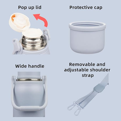 BJPKPK Insulated Thermal Water Bottle with Handle and Lid 27oz Stainless Steel Water Bottles Double Wall for Cold and Hot Beverages,Blue Haze