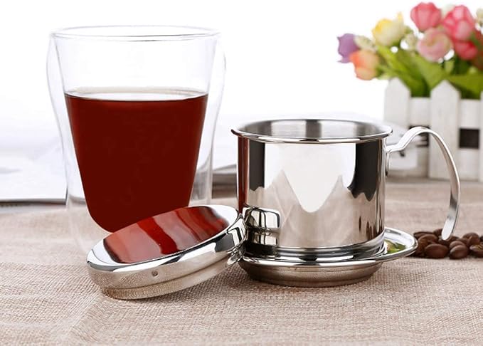 TOPINCN Vietnamese Coffee Drip Filter, Stainless Steel Pour Over Coffee Maker, Portable Coffee Drip Brewer for Home, Office, Travel (Silver)