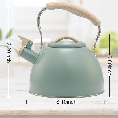 3.2 Quart Whistling Tea Kettle for Stove Top Stainless Steel Tea Pots With Wood Pattern Anti-slip Handle, Green…