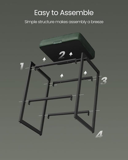 VASAGLE EKHO Collection - Bar Stools Set of 2, Counter Height Bar Stools, Synthetic Leather with Stitching, Mid-Century Modern Counter Stools, 26-Inch Tall, Kichen Home Bar Dining Room, Forest Green