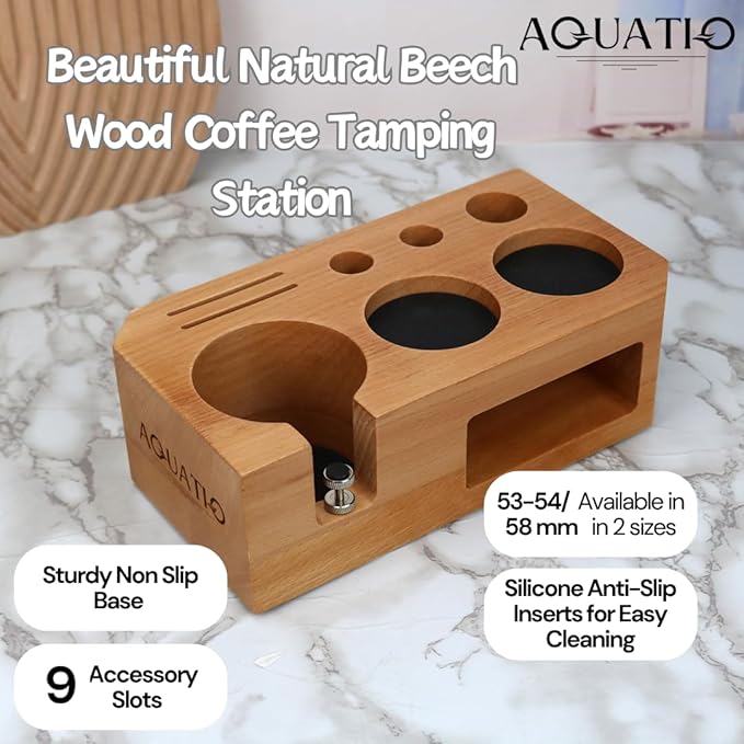 Espresso Tamping Station - Wooden Coffee Tamper Station For Storage 51, 53, 54 mm Portafilter Tamper Distributor - Espresso Organizer - Knock Box Accessories