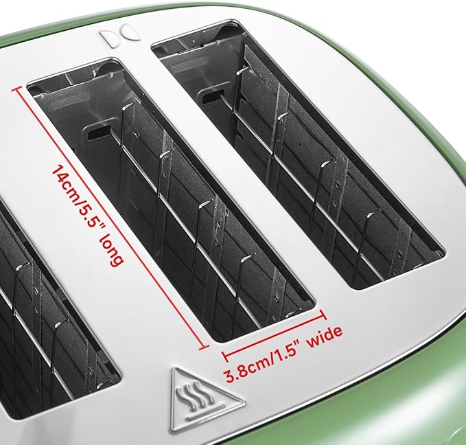 4 Slice Toaster, Retro Green Toaster, Bagel, With Stainless Steel Lid. Reheat, Defrost and Cancel Functions, Countdown Function, 6 Browning Levels, Stainless Steel Material, TR03