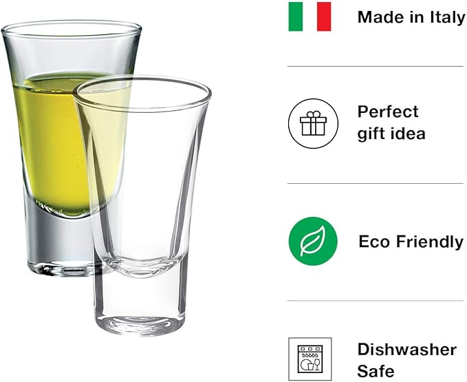 Bormioli Rocco Dublino Collection Shot Glasses - Set of 6 Clear Shot Tumblers With Heavy Base – 2-Ounce Shooter Glass For Spirits & Liquors – Classic European Design Drinkware For Bar, Pub & Home Use
