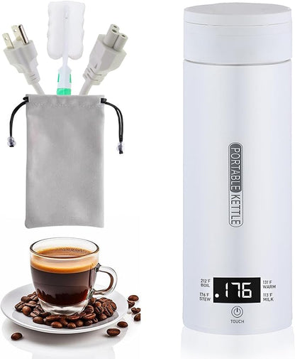 Electric Travel Kettle,500mL Capacity,316 Stainless Steel,with 4 Variable Presets Temperature Control,Digital Display (Kettle+brush)
