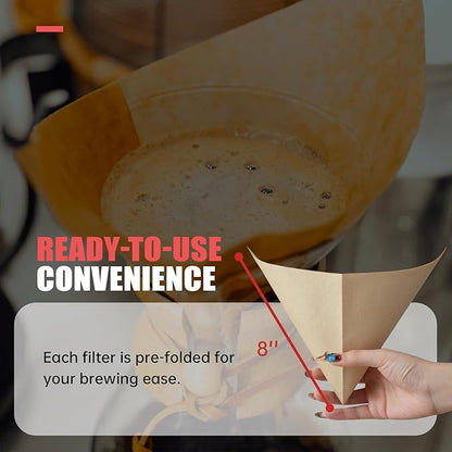 200ct Pre-folded Unbleached Cone Coffee Filters, Upgraded 30% Natural Thicker Paper for Pure Taste, Compatible with Pour-Over Coffee Makers