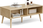 Load image into Gallery viewer, Coffee Table with Storage, Boho Dining Table with Rattan Drawer and Solid Wood Legs, Small Coffee Tables for Living Room, Oak