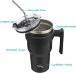 Load image into Gallery viewer, 30 oz Tumbler with Handle and 2 Straw 2 Lid, Insulated Water Bottle Stainless Steel Vacuum Cup Reusable Travel Mug,Black