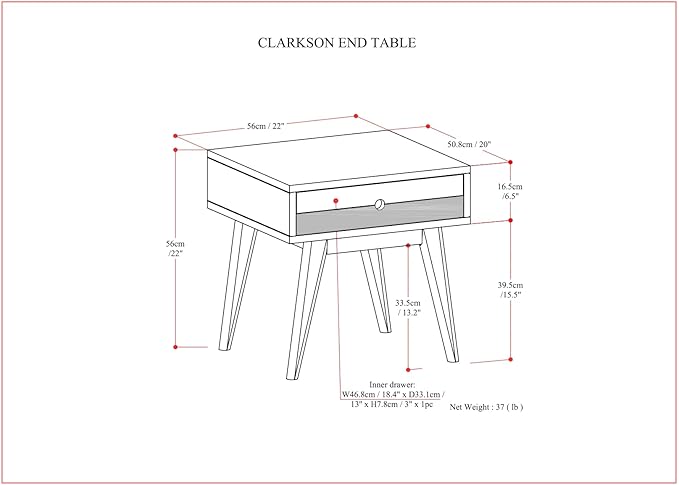 SIMPLIHOME Clarkson SOLID ACACIA WOOD 22 Inch Wide Rectangle Contemporary End Table in Rustic Natural Aged Brown, For the Living Room and Bedroom