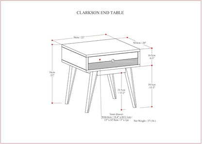 SIMPLIHOME Clarkson SOLID ACACIA WOOD 22 Inch Wide Rectangle Contemporary End Table in Rustic Natural Aged Brown, For the Living Room and Bedroom