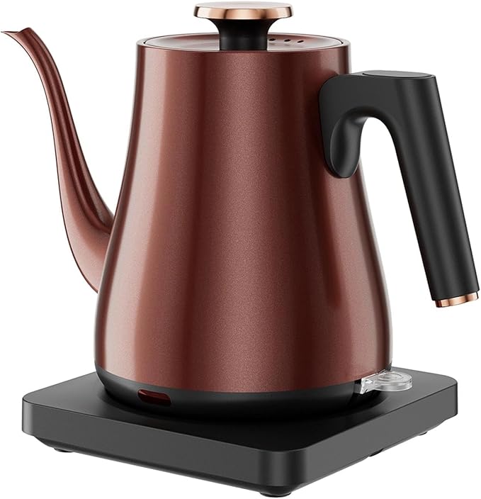 Gooseneck Electric Kettle 1.0L, 1000W Rapid Boil In 4 Min, Stainless Steel Tea Kettle, Pour Over Coffee Kettles For Office/Tea/Travel/Kitchen, Auto Shut-Off, Vintage Copper Color, BPA-Free