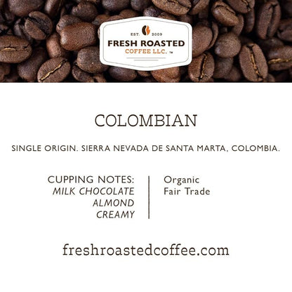 Fresh Roasted Coffee, Organic Colombian | USDA Organic, 100% Single Origin, Kosher | Medium Roast 12 oz Whole Bean