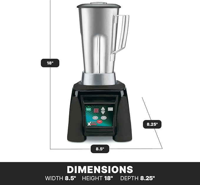 Waring Commercial MX1100XTS 3.5 HP Blender with Electronic Keypad, 30 Second Countdown Timer, Pulse Feature and a 64 oz Stainless Steel Container, 12-V, 5-15 Phase Plug