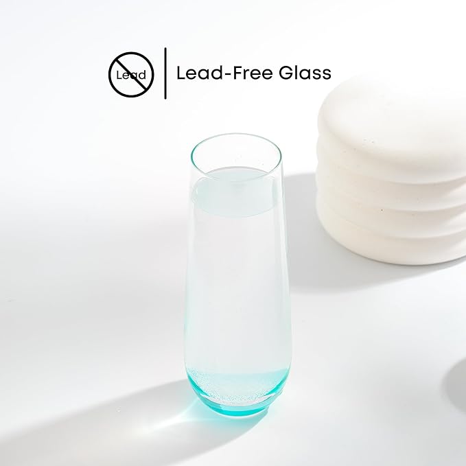 JoyJolt Hue Stemless Champagne Flutes Set of 6 Colored Glasses, 9.5oz Cocktail Glass Set for Mimosa, Stemless Champagne Glasses, Prosecco Wine Flute, Bar Glassware