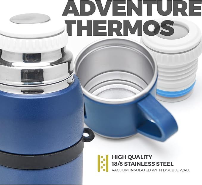 BALIBETOV Camping Thermal Flask for Mate - Vacuum Insulated With Double Stainless Steel Wall- A Mate Thermal Flask Specially Designed as Mate Argentino Kit that includes Bombilla and Mate Cup (Blue)