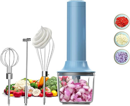 4-in-1 Electric Hand Mixer, Electric Whisk, Mini Onion Chopper 10Oz, Small Cordless Hand Blender, Milk Frother Wand for Coffee, Matcha, 4 Speed Rechargeable Food Processor for Baby Food Maker