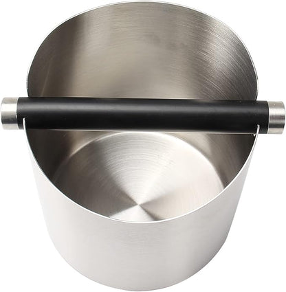 Coffee Knock Box, Espresso Knock Box Stainless Steel Espresso Machine Accessories with Removable Knock Bar and Non-Slip Base Coffee Grounds Container Bin, Large (Silver)