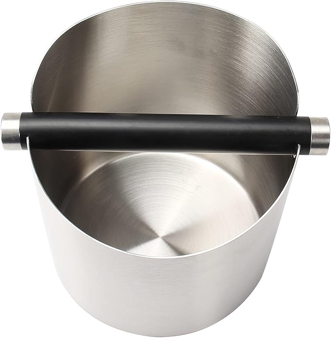 Coffee Knock Box, Espresso Knock Box Stainless Steel Espresso Machine Accessories with Removable Knock Bar and Non-Slip Base Coffee Grounds Container Bin, Large (Silver)