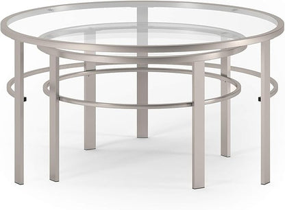 Henn&Hart Round Nested Coffee Table in Satin Nickel, Modern coffee tables for living room, studio apartment essentials, 36" Wide