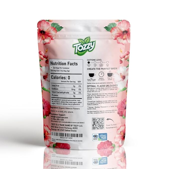 Tozzy Organic Hibiscus Tea - 30 Count | Pyramid Tea Bags (Plant-Based & Eco-conscious) | Pure Ingredients