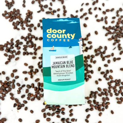 Door County Coffee Jamaican Blue Mountain Blend Non-Flavored Whole Bean - 10 oz Bag - Medium Roast - 100% Specialty Arabica - Non-Flavored - Jamaican Blue Mountain Blend