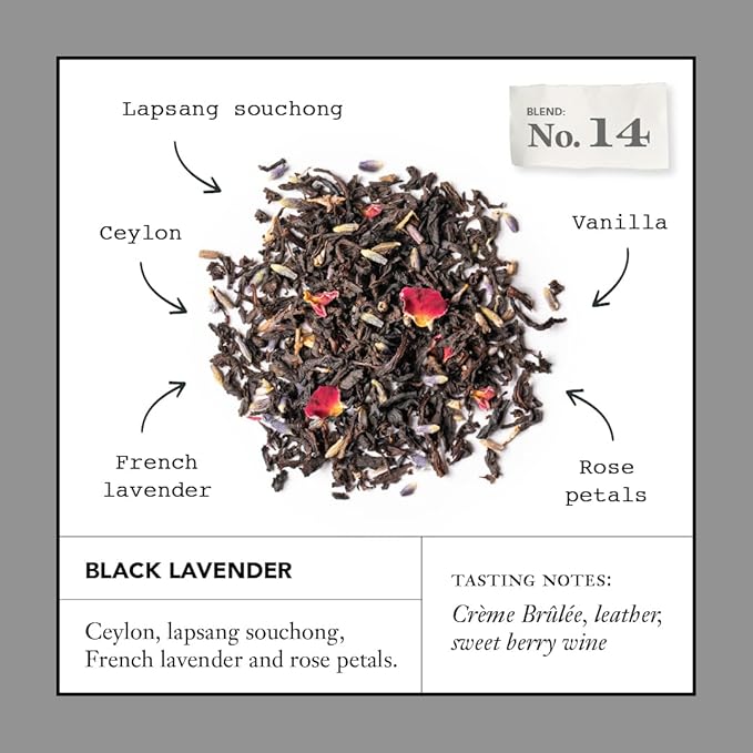 Steven Smith Teamaker Black Lavender No. 14, Lady Grey, Caffeinated, Sugar-Free, Sustainably Grown Full Leaf, Plant Based Black Tea Bags, 36 Sachets, 1.32oz each