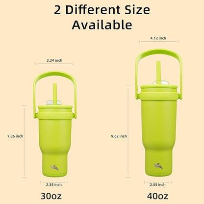 40 oz Tumbler with Side Handle, Insulated Water Bottle with Straw and 2 in 1 Lid, Stainless Steel Cup Travel Coffee Mug for Sports Office Gym,Green