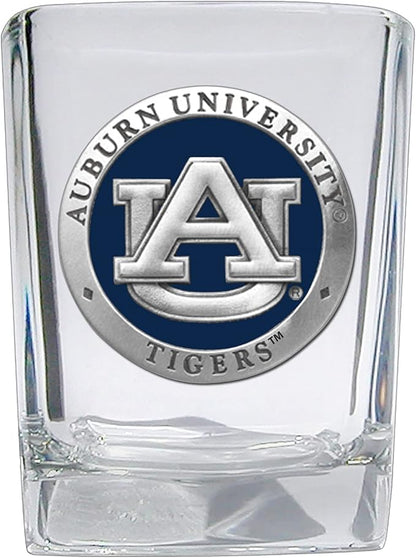 Heritage Pewter University of Auburn Square Shot Glass | Hand-Sculpted 1.5 Ounce Shot Glass | Intricately Crafted Metal Pewter Alma Mater Inlay
