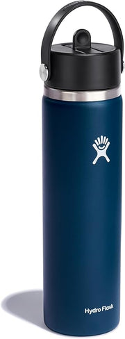Hydro Flask Water Bottle - Insulated Stainless Steel - Wide Straw Lid, Non Spill, Leakproof in 24 Oz Indigo Blue