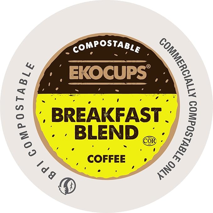Ekocups Breakfast Blend Coffee Pods – Light Roast, Compostable, Plant-Based & Freshness-Sealed – French Press-Quality Brew – K-Cup Brewer Compatible – 80ct