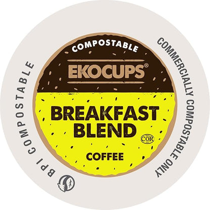 Ekocups Breakfast Blend Coffee Pods – Light Roast, Compostable, Plant-Based & Freshness-Sealed – French Press-Quality Brew – K-Cup Brewer Compatible – 80ct