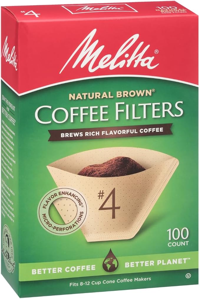 Melitta #4 Cone Coffee Filters, Unbleached Natural Brown, 100 Count (Pack of 3), 300 Total Filters - Packaging May Vary