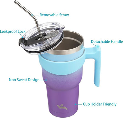 40 oz Tumbler with Handle and 2 Straw 2 Lid, Insulated Water Bottle Stainless Steel Vacuum Cup Reusable Travel Mug,Ocean Dream