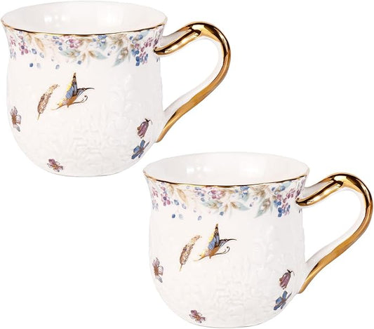 KAMMAK Coffee Mugs Ceramic Espresso Cups 16oz Porcelain Tea Cups Set of 2 Large Cappuccino Mugs with Handle Demitasse Mug for Hot Cocoa, Latte, Breakfast Cereal, Americano (Colorful)