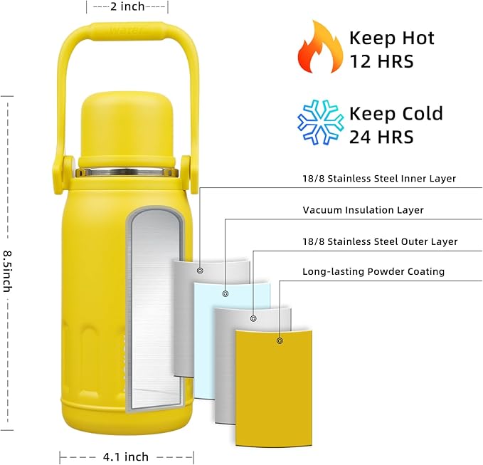 BJPKPK Insulated Thermal Water Bottle with Handle and Lid 27oz Stainless Steel Water Bottles Double Wall for Cold and Hot Beverages,Yellow