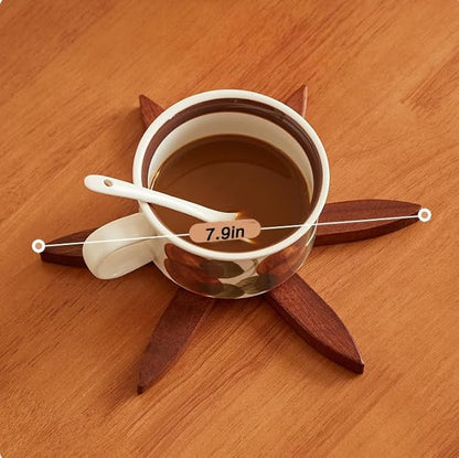 Wooden Trivets for Hot Dishes, Wooden Tree Coasters Tree Shape Trivet Set for Hot Pots and Pans, Foldable Kitchen Walnut Table Mat for Easy Storage, Coaster with 3 Wooden Trivets,1 Stand