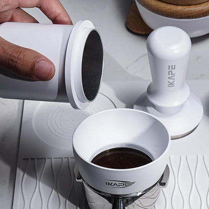 IKAPE 53.3mm Espresso Tamper, Premium Barista Coffee Tamper with Calibrated Spring Loaded, 100% Flat Stainless Steel Base Tamper Fits for Breville Series 54mm Portafilter Basket(White)