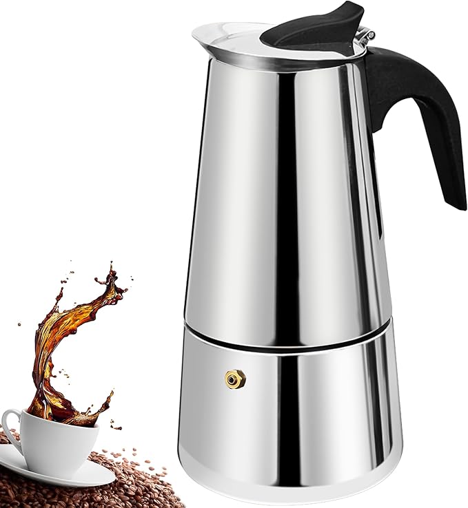 2 Cup Stovetop Espresso Maker Stainless Steel Moka Pot Stove Top Percolator Italian Coffee Makers Capable Mocha Greca Machine Cafe Classic Induction Cookers for Home and Camping 100ml 3.3oz