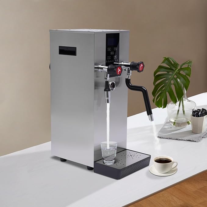 12L Commercial Milk Frother, 2300W 110V Espresso Coffee Makers Steam Water Boiling Machine With LCD Display & Adjustable Steam Lever For Cafe Bubble Tea Stores Coffee Shops Snack Stores, Silver
