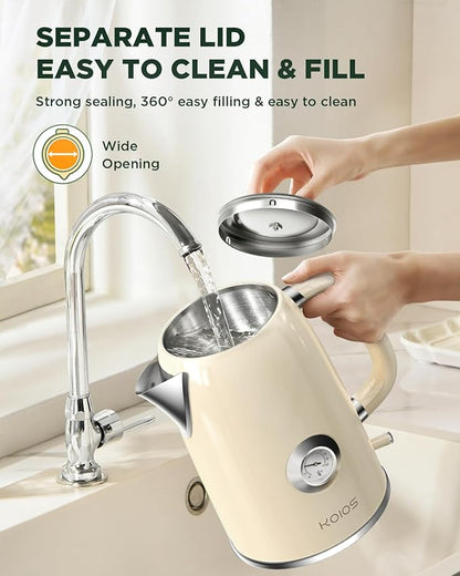 Electric Kettle 1.8L with Temperature Gauge, 1500W Fast Boiling Electric Tea Kettle, 100% Stainless Steel Retro-Style Hot Water Kettle Electric - Glowing LED Light, Auto Shut-Off & Boil-Dry Protection