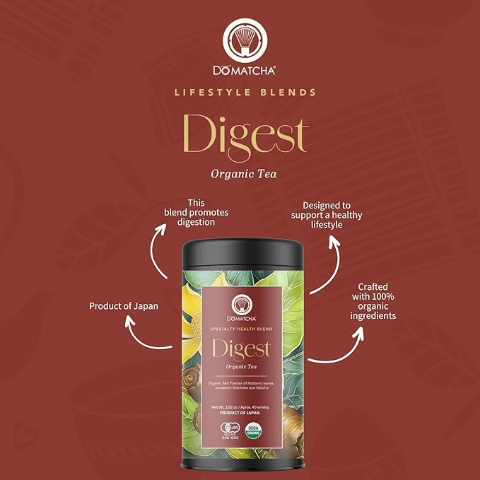 DoMatcha Digest Blend - Green Mix, 2.82 oz - Digest Health Blend with Mulberry, Jerusalem Artichoke & Organic Matcha for Vitality & Focus - Soothing Tea Experience - Product of Japan