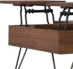 Load image into Gallery viewer, SIMPLIHOME Hunter Lift Top Coffee Table - 32 inch Wide Solid Walnut Veneer and Metal Industrial Square Cocktail Table, Living Room Table with Dual Lift Tops, Hidden Storage and Hairpin Legs