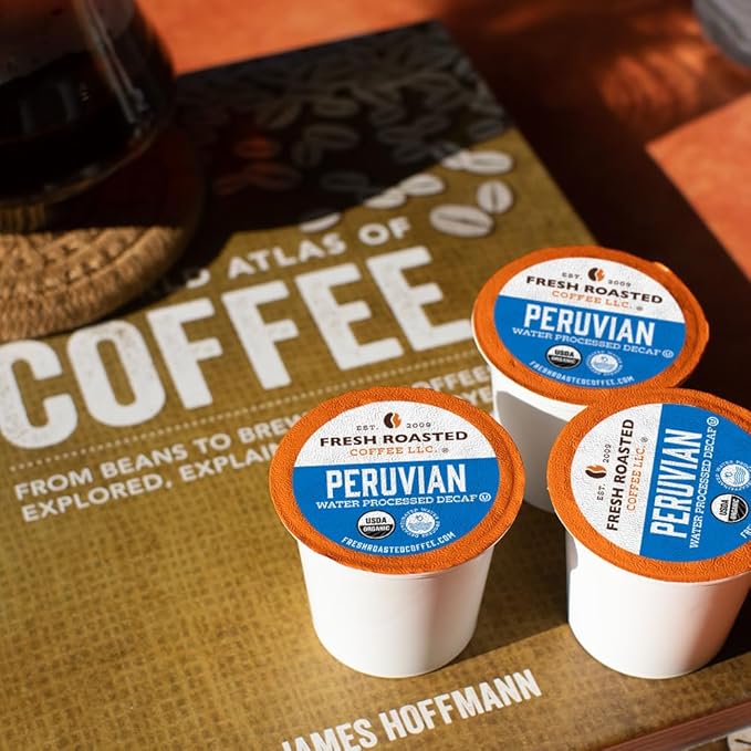 Fresh Roasted Coffee, USDA Organic Peru Water-Processed Decaf | 3rd Party Tested for Pesticides, Mold, Mycotoxins, Kosher | 100% Arabica, Specialty Grade, Med Roast 24 Pods for K Cup Brewers