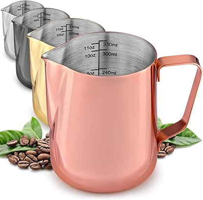 Zulay Milk Frother Cup 350ml/600ml/950ml (12oz/20oz/32oz) - Stainless Steel Frothing Pitcher With Laser-Welded Handle & Precise Measurement Markings - Rose Gold - 12oz