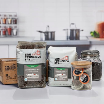 San Francisco Bay Coffee - Decaf Medium-Dark Roast Whole Bean Coffee - Decaf Espresso Roast (2 lb bag) - Swiss Water Processed