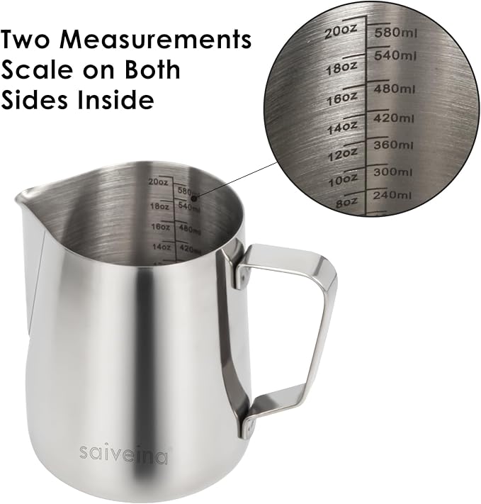 Stainless Steel Milk Frothing Pitcher - 20oz (600ml) for Espresso Machine, Cappuccino, Latte Art