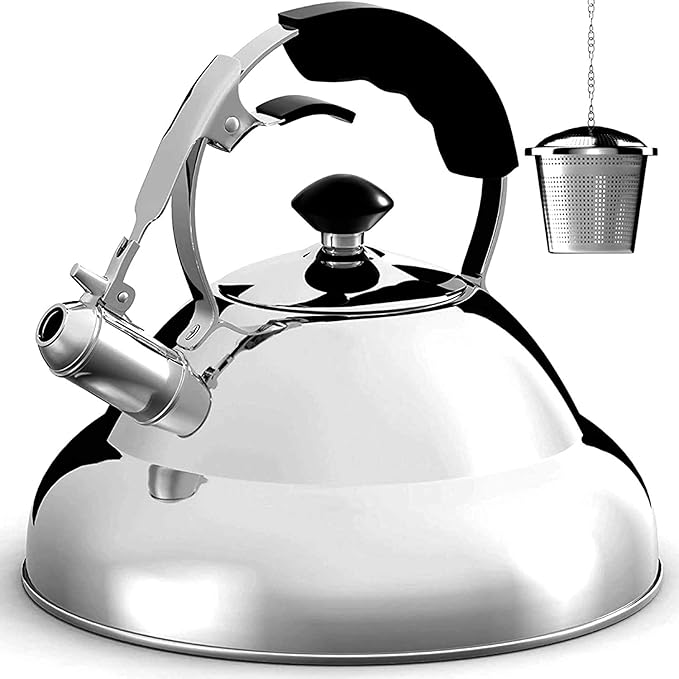 Willow & Everett Whistling Tea Kettle for Stove Top - 3.17 Quart Tea Pots for Stove Top w/Stainless Steel, Mirror Finish & Strainer